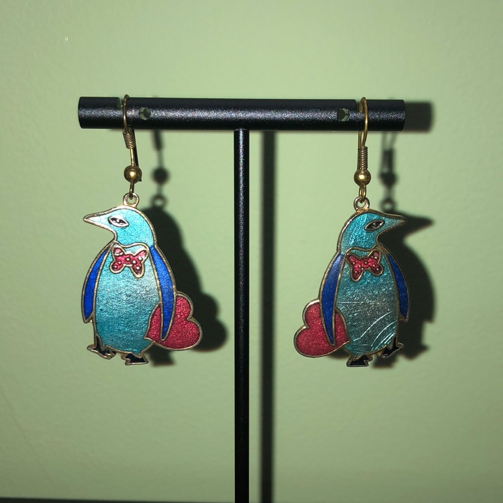 Vintage Cloisonné Penguin Earrings